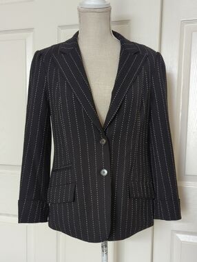 Alice + Olivia Black Pinstripe Wool Women's Blazer Jacket